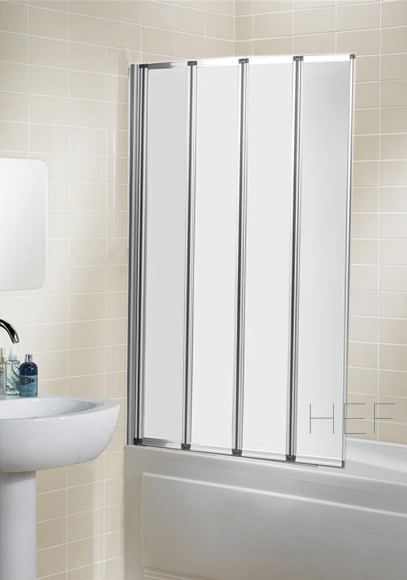 Folding 4 panel straight shower bath screen silver